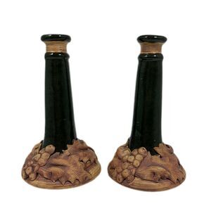 Vintage Artist Signed Candlesticks 2002 Terrafirma  Ceramic Cabin Core Rustic